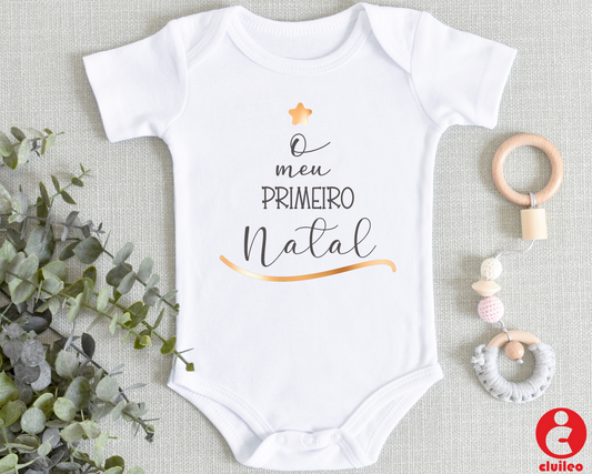 Body Bebé  "O Meu Primeiro Natal" Árvore 100% algodão