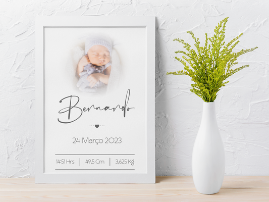 Quadro Nascimento Bebé Personalizável com Fotografia - Ficheiro Digital (menino ou menina)