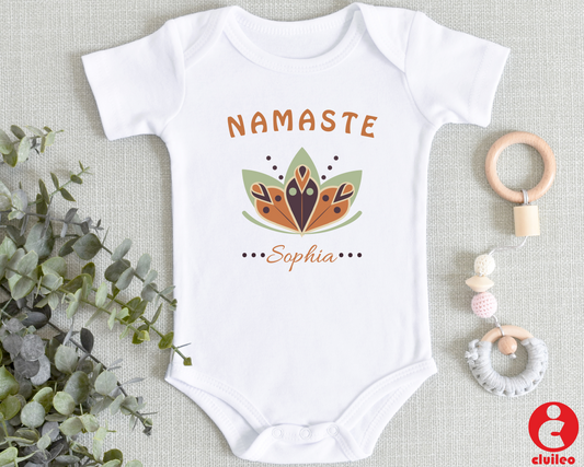 Body Bebé Personalizável  Nome "Namaste" lotus 100% algodão