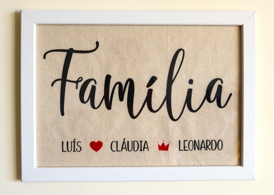 Quadro Família Personalizável com Nomes, Impressão em Tecido (com ou sem moldura)