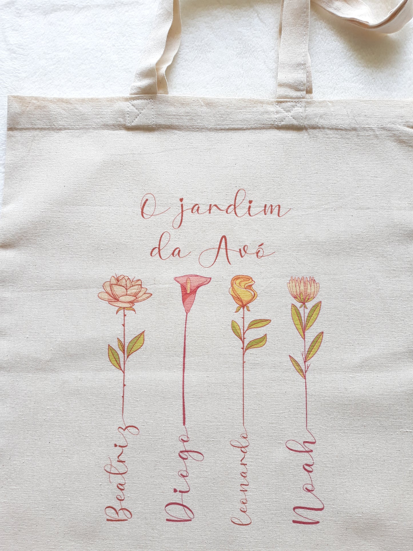 Tote bag Personlizável "O jardim da Avó" cor natural 100% algodão