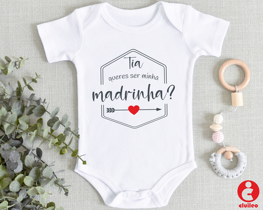 Body Bebé Personalizado Convite Madrinha "Tia queres ser minha madrinha" 100% algodão