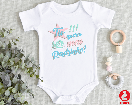 Body Bebé Personalizado Convite Padrinho "Tio queres ser meu Padrinho?" Tons pastel 100% algodão