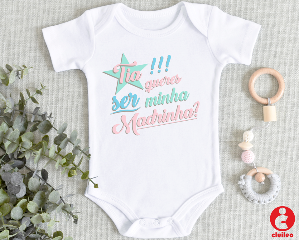 Body Bebé Personalizado Convite Madrinha "Tia queres ser minha madrinha" Tons pastel 100% algodão