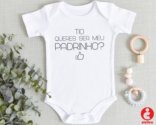 Body Bebé Personalizado Convite Padrinho "Tio queres ser meu Padrinho?" simples 100% algodão