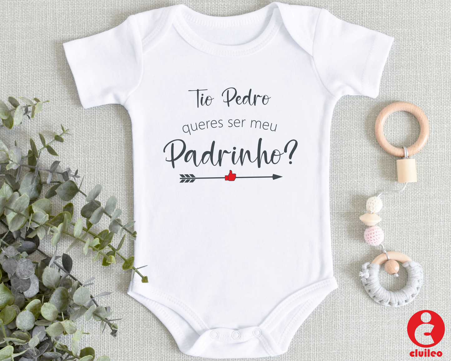 Body Bebé Convite Padrinho Personalizado "Tio nome queres ser meu padrinho" like 100% algodão