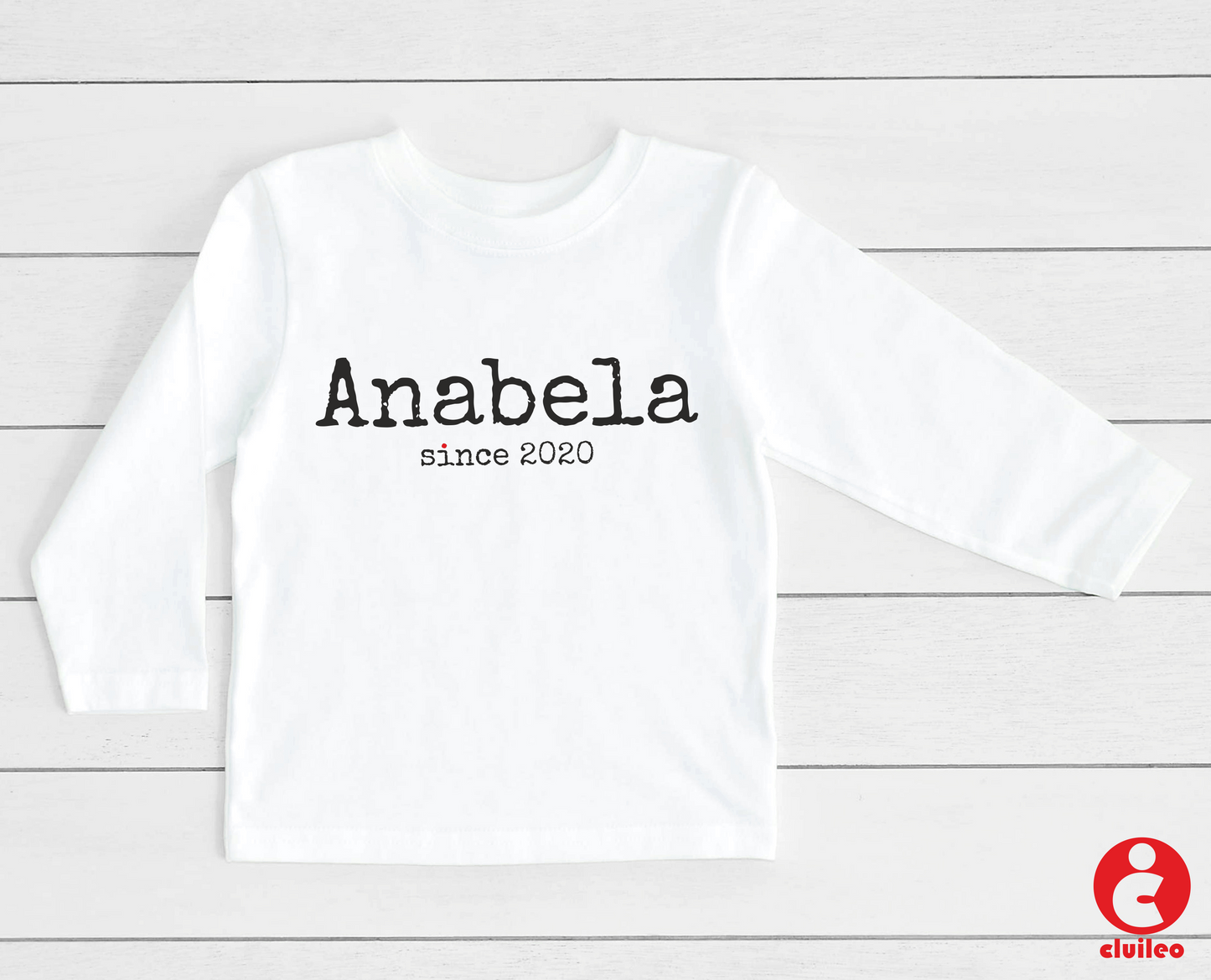 T-shirt longsleeve Bebé/criança Personalizável "Nome, Ano" 100% algodão