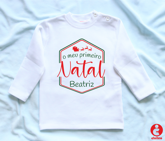 Camisola Bebé "o meu primeiro Natal - nome" Algodão com carda