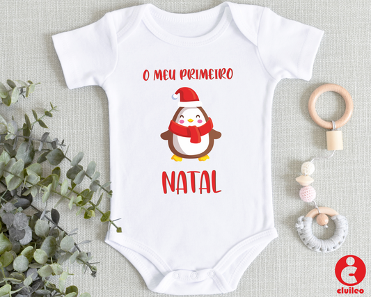 Body Bebé "O meu primeiro Natal pinguim" 100% algodão