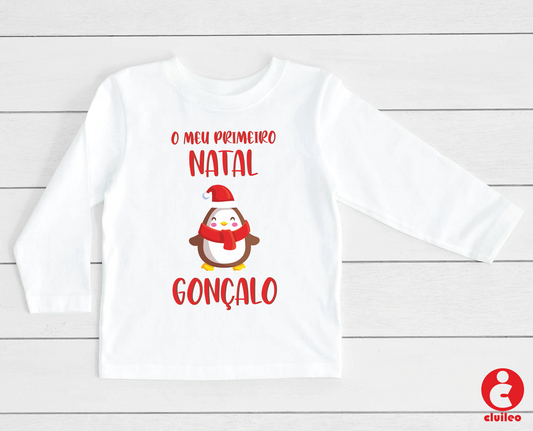 T-shirt Bebé manga comprida personalizavel "o meu primeiro Natal - nome" 100% algodão