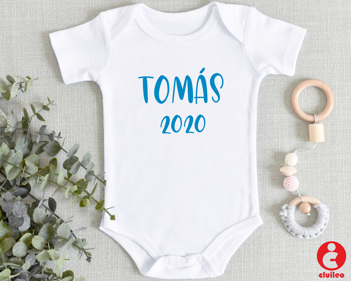 Body Bebé Personalizável "Nome, Ano menino" 100% algodão