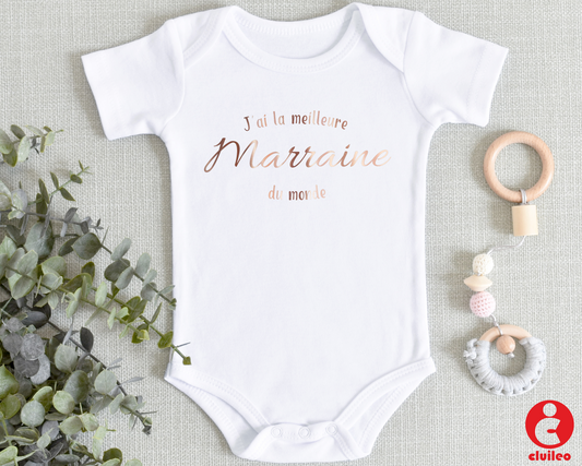 Bébé J'ai la meilleure marraine du monde - Or Rose - idée cadeau naissance