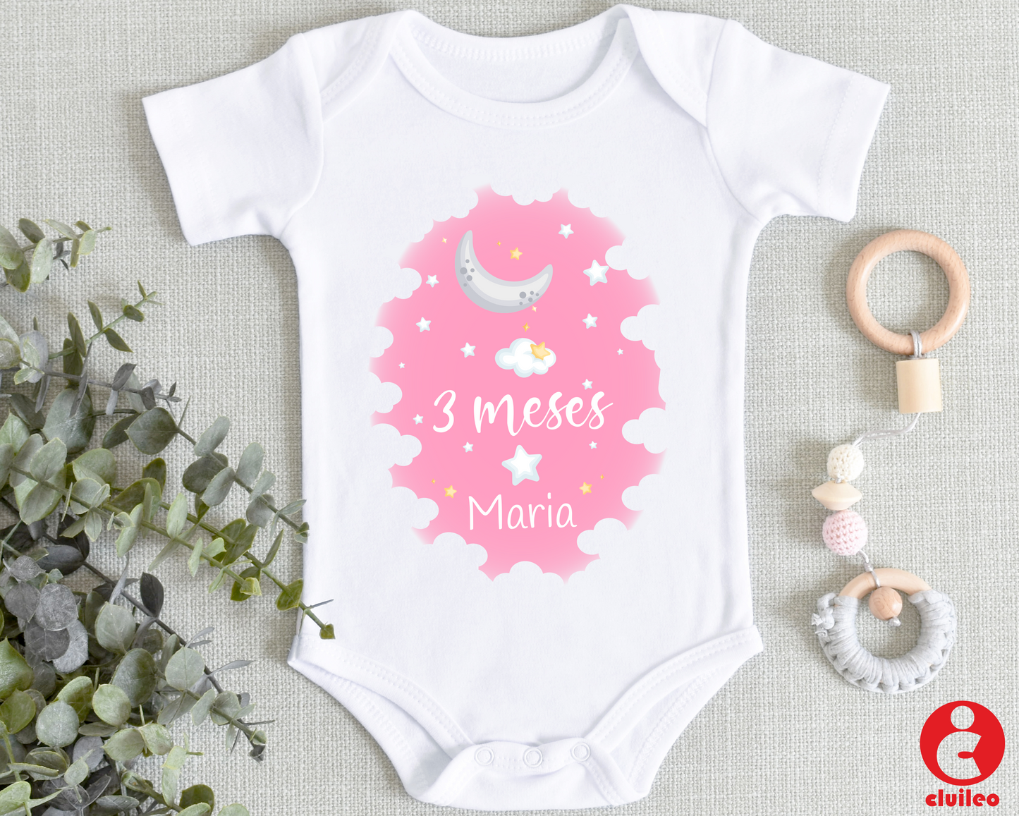 Body Bebé Mesversário Personalizável "nome" Lua- Menina 100% algodão