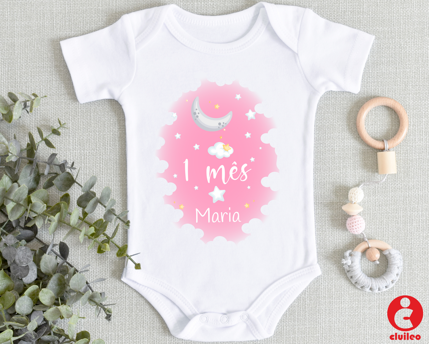 Body Bebé Mesversário Personalizável "nome" Lua- Menina 100% algodão