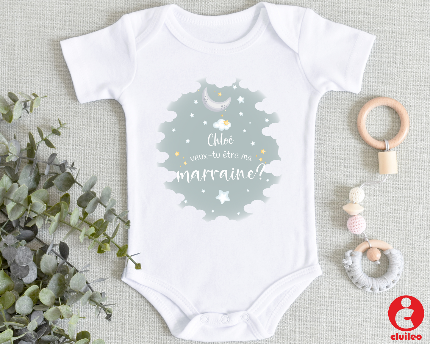 Body Bébé personnalisable Veux-tu être ma marraine? Lune - idée cadeau naissance!