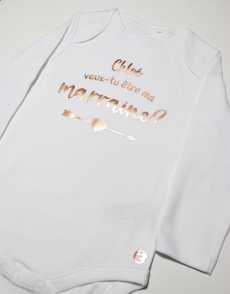 Body Bebé Personalizável Convite Madrinha "Nome, queres ser minha madrinha" 100% algodão Vinil Rose Gold