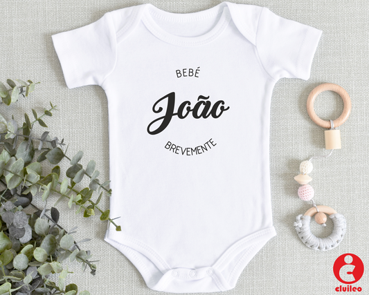 Body Bebé Revelação Personalizável "Bebé nome Brevemente " 100% algodão