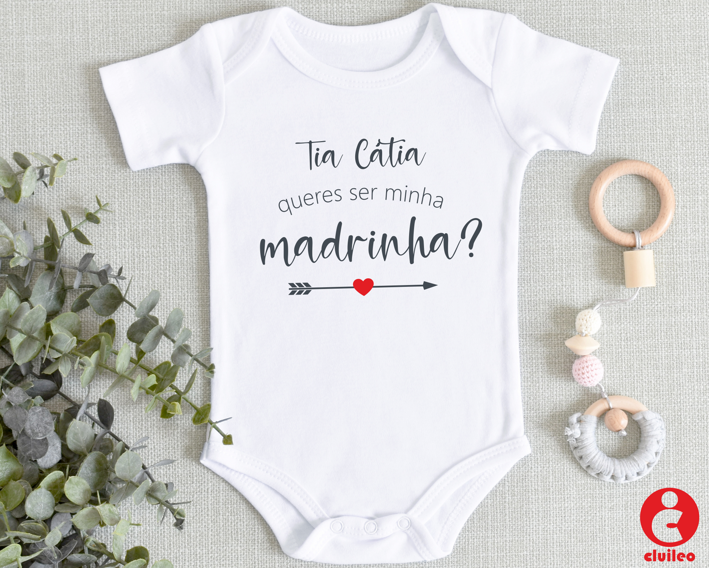 Body Bebé Personalizado Convite Madrinha "Tia nome queres ser minha madrinha" 100% algodão