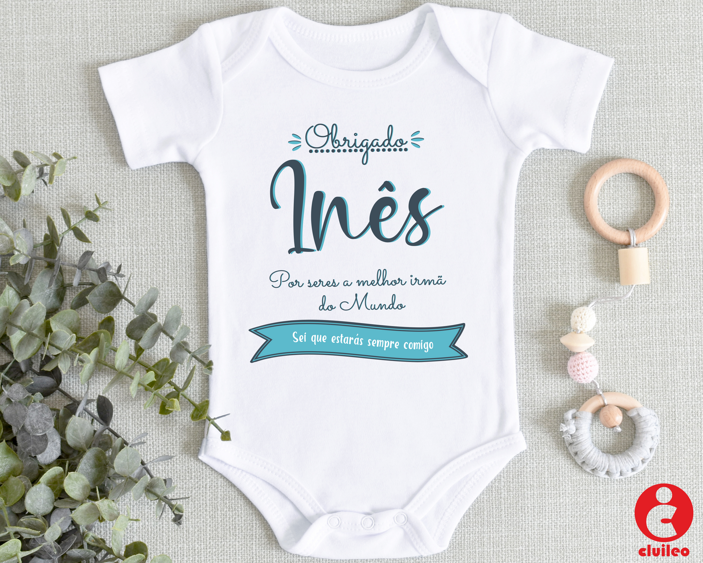 Body Bebé Personalizável "nome, obrigado por seres a melhor irmã" 100% algodão