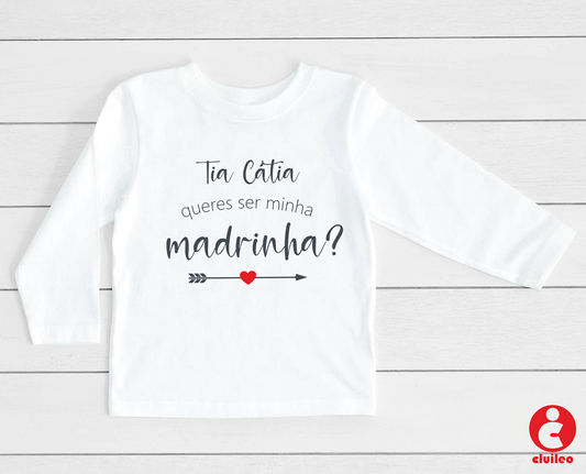 T-shirt Bebé/Criança Convite madrinha "Tia nome Madrinha" 100% Algodão