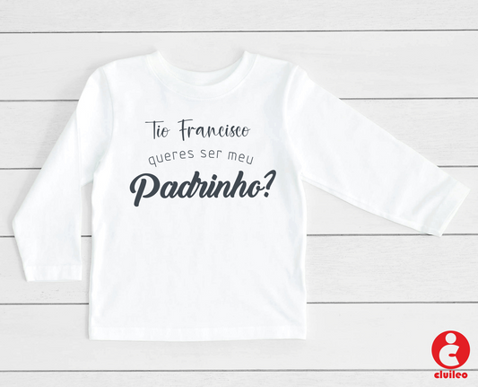 T-shirt Bebé Convite Padrinho "Tio nome Padrinho" 100% Algodão