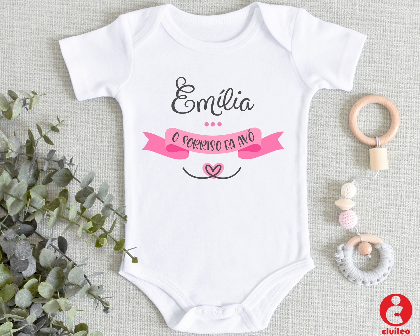 Body Bebé Personalizado "O Sorriso da Avó / Avô / Avós" Menina  100% algodão