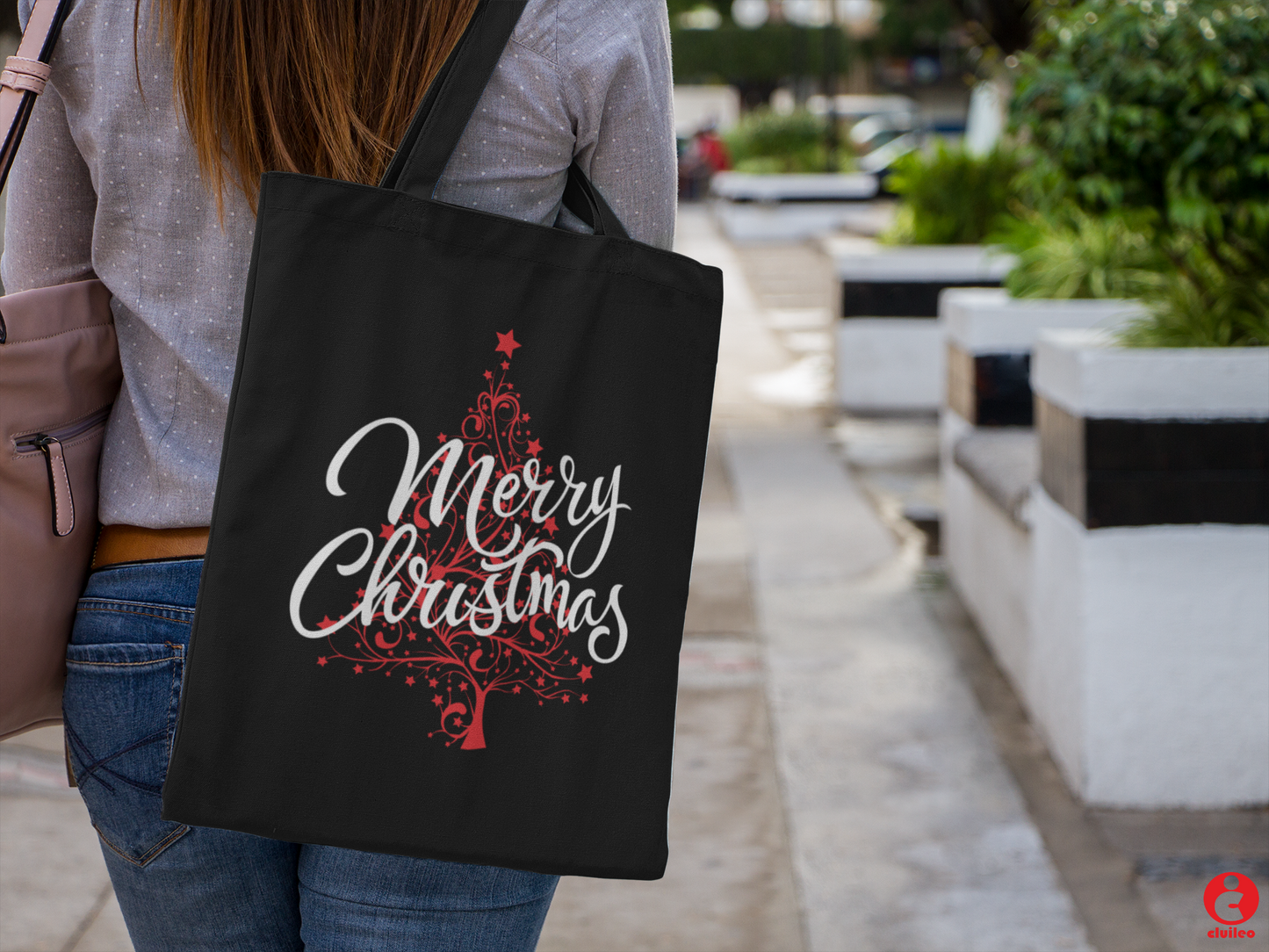 Saco Tote bag "Merry Christmas " cor preta 100% algodão