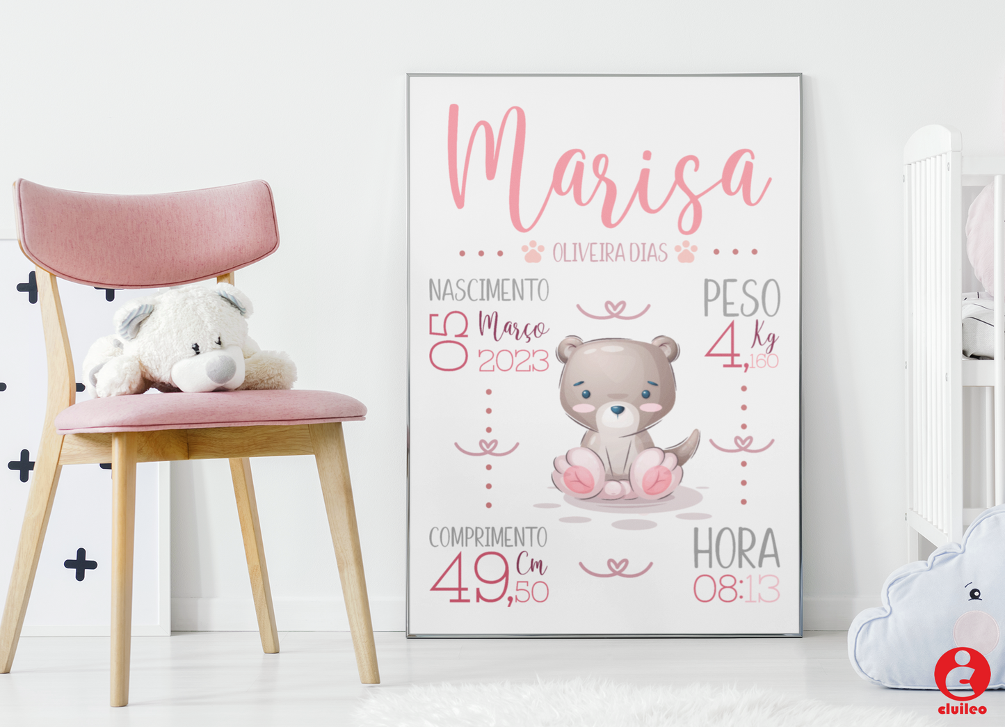 Quadro Nascimento Bebé Personalizável - Lontra - Ficheiro Digital