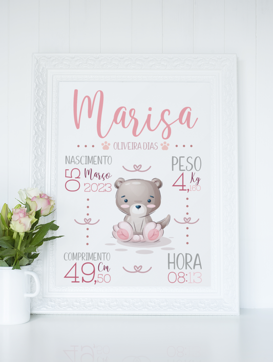 Quadro Nascimento Bebé Personalizável - Lontra - Ficheiro Digital