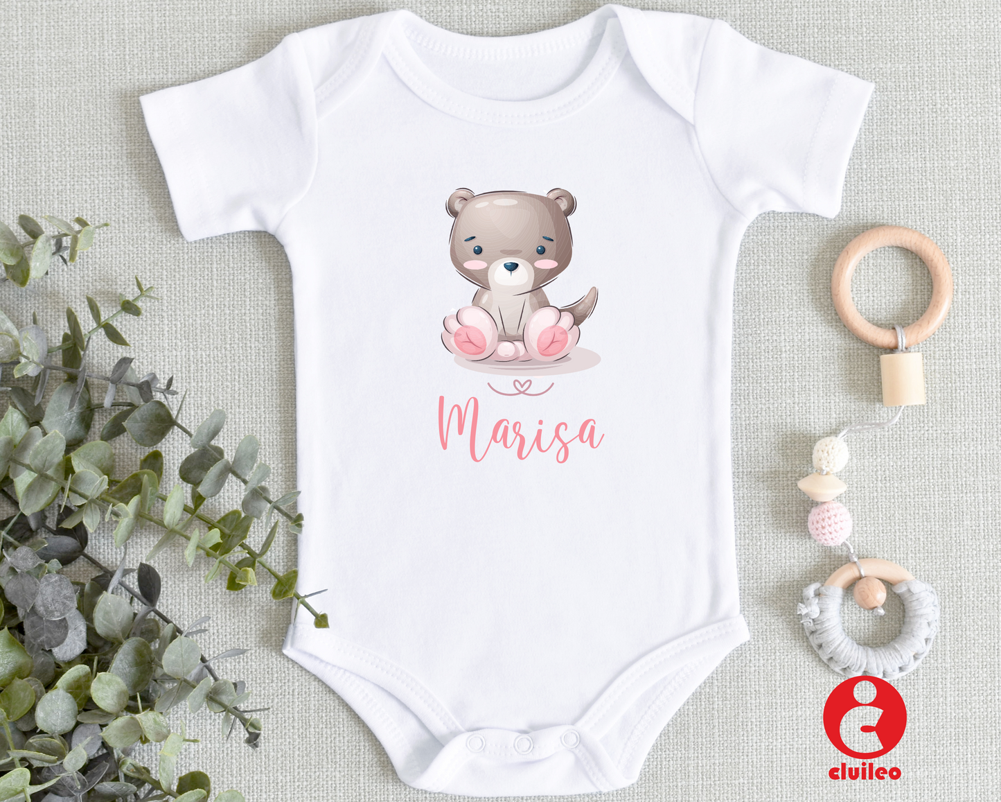 Body Bebé Personalizável com Nome - "Lontra" 100% algodão