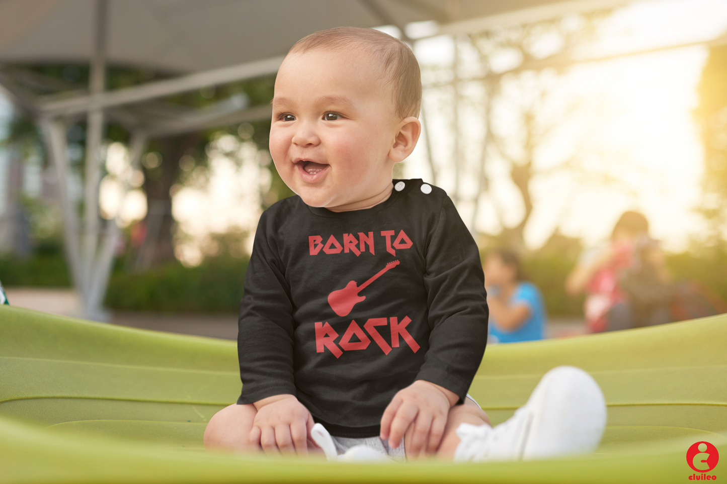 T-shirt Preta Bebé/Criança "Born to rock" 100% Algodão