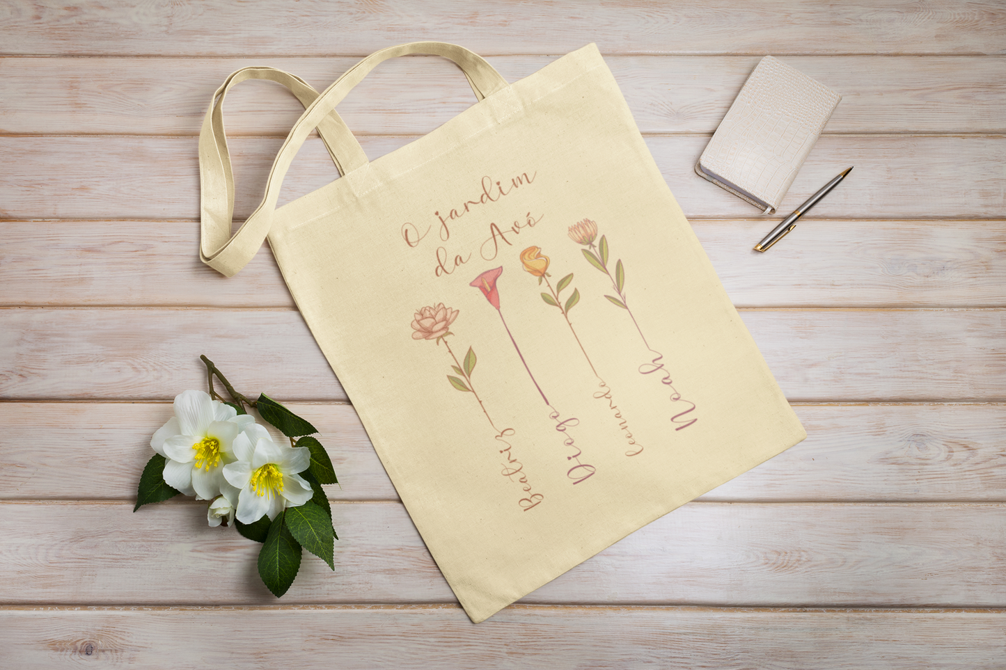 Tote bag Personlizável "O jardim da Avó" cor natural 100% algodão