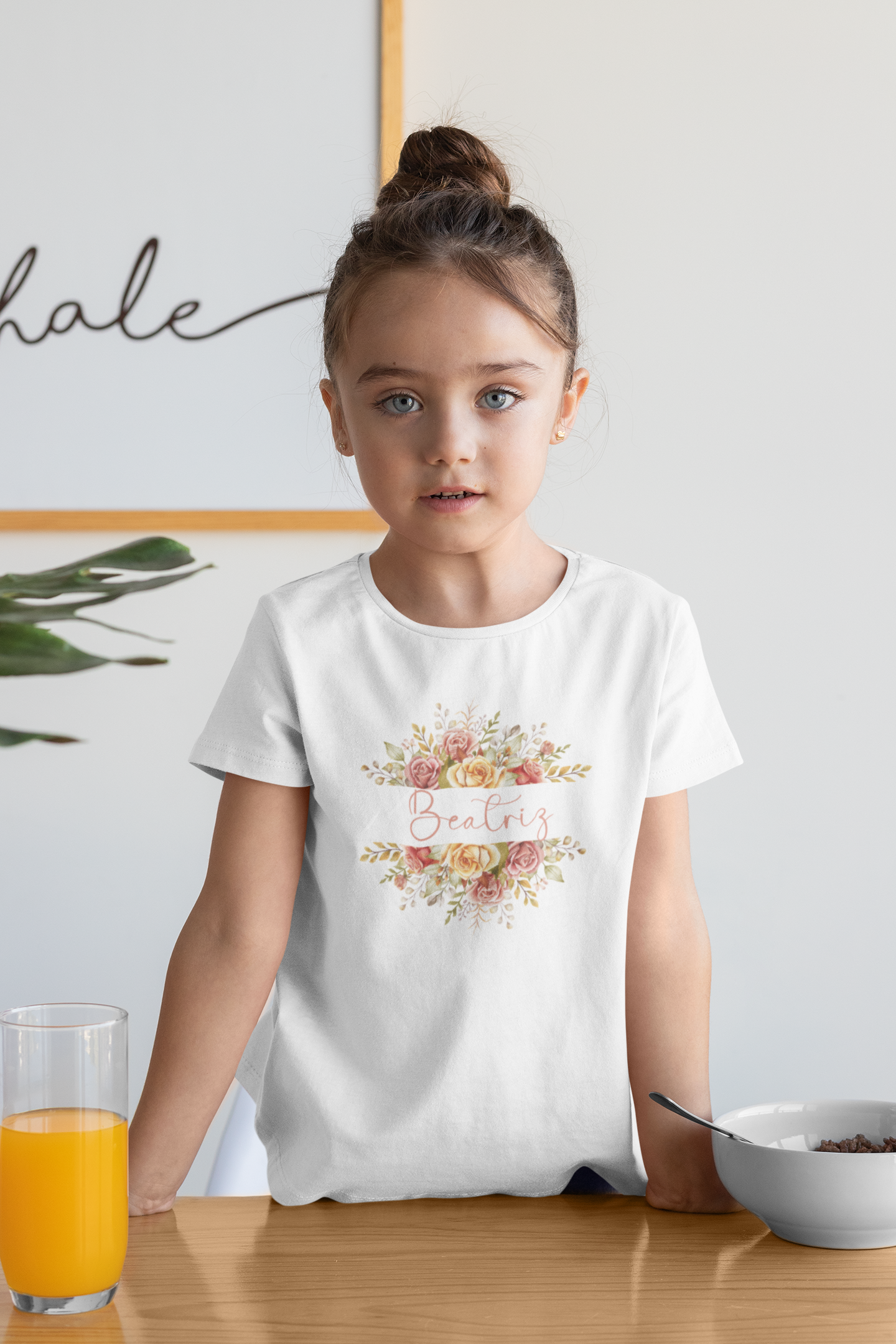 T-shirt Bebé/Criança Personalizavel Nome "Floral" 100% Algodão