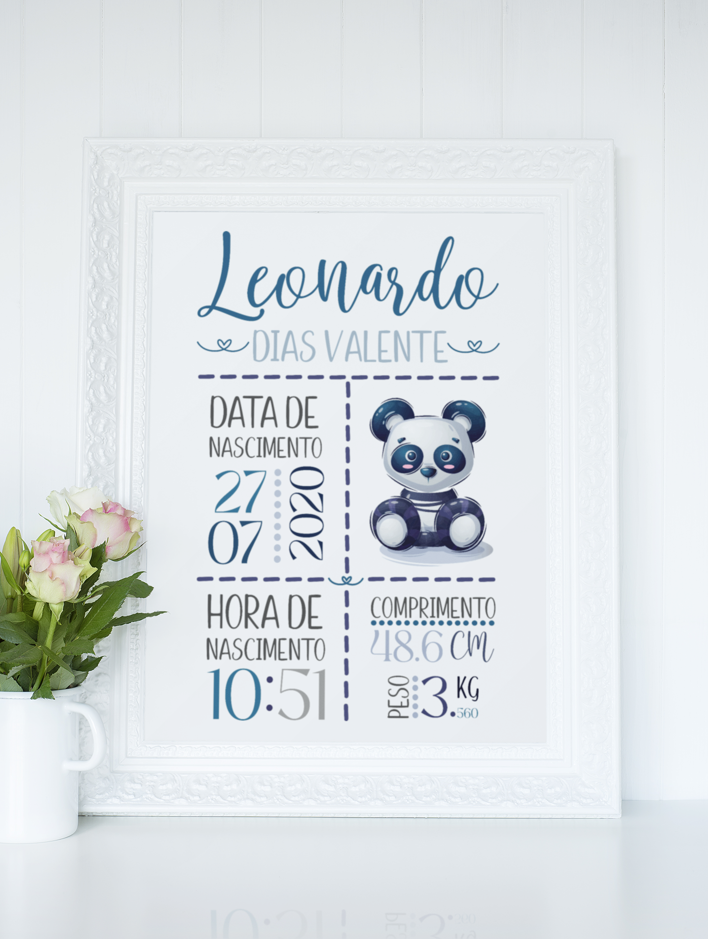 Quadro Nascimento Bebé Personalizável - Panda - Ficheiro Digital