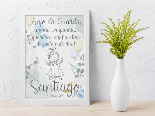 Anjo da Guarda Bebé Personalizável - Oração com Nome e Data Nascimento Menino Azul - FICHEIRO DIGITAL