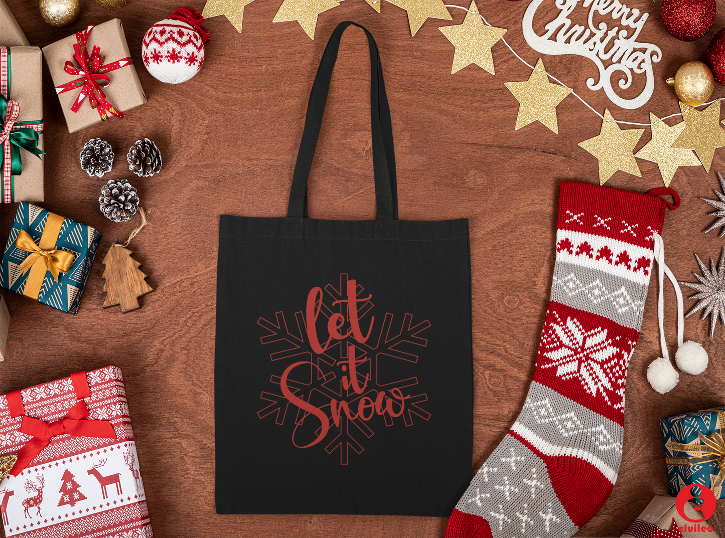 Saco Tote bag "Let it Snow " cor preta 100% algodão