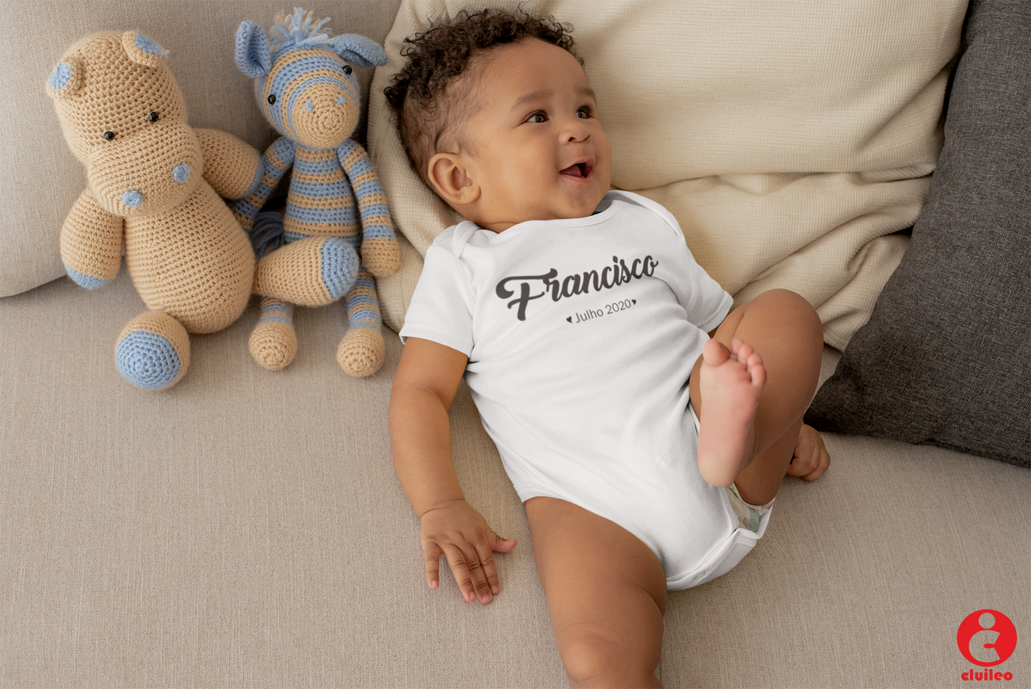 Body Bebé Personalizável "Nome, Mês, Ano" 100% algodão