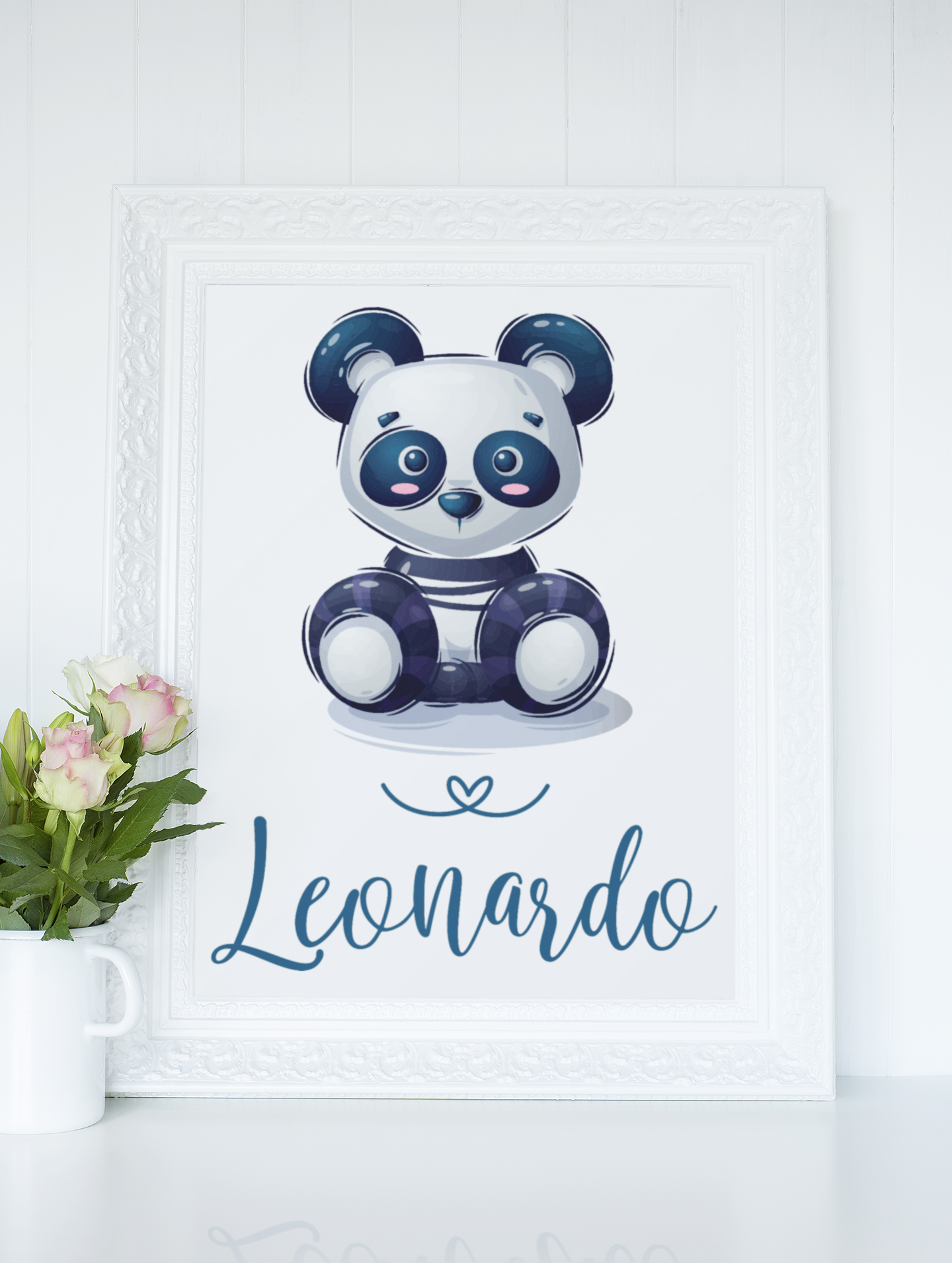 Conjunto Quadro Nascimento Bebé Personalizável + Figura com Nome - Panda - Ficheiro Digital