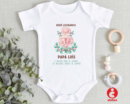 Body Bebé Personalizável "Bebé e Papá Leão - Melhor Papá, Melhores Amigos " 100% algodão