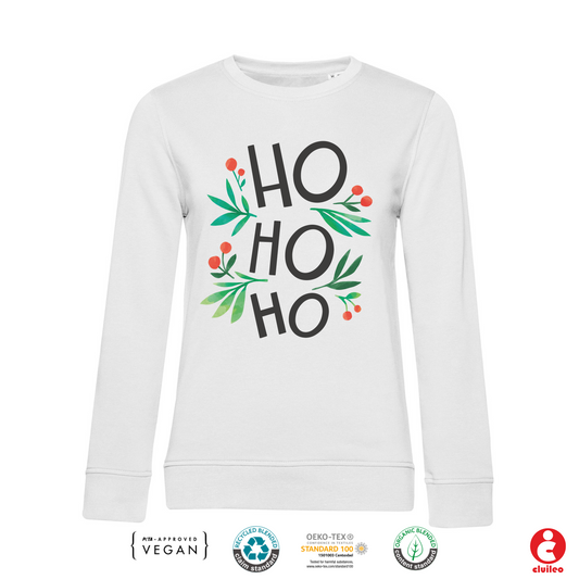 Sweatshirt Mulher Natal "Ho Ho Ho Azevinhos", algodão orgânico