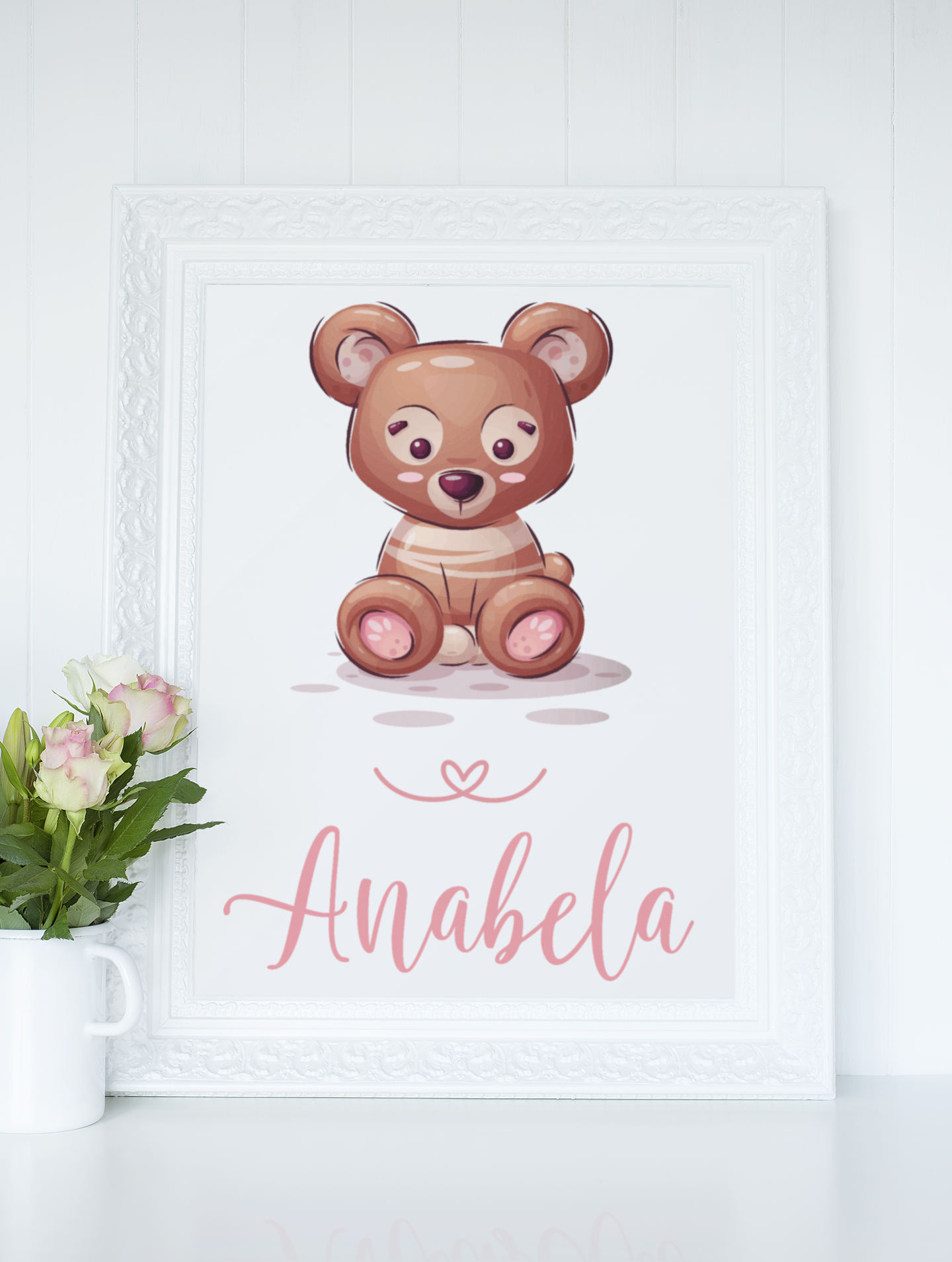 Conjunto Quadro Nascimento Bebé Personalizável + Figura com Nome - Urso - Ficheiro Digital